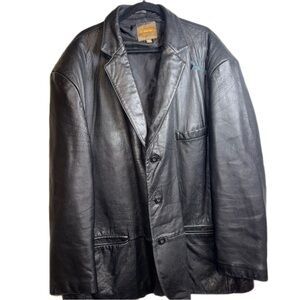 J. Ferrar Black Leather Blazer Jacket Tailored Style 3XL